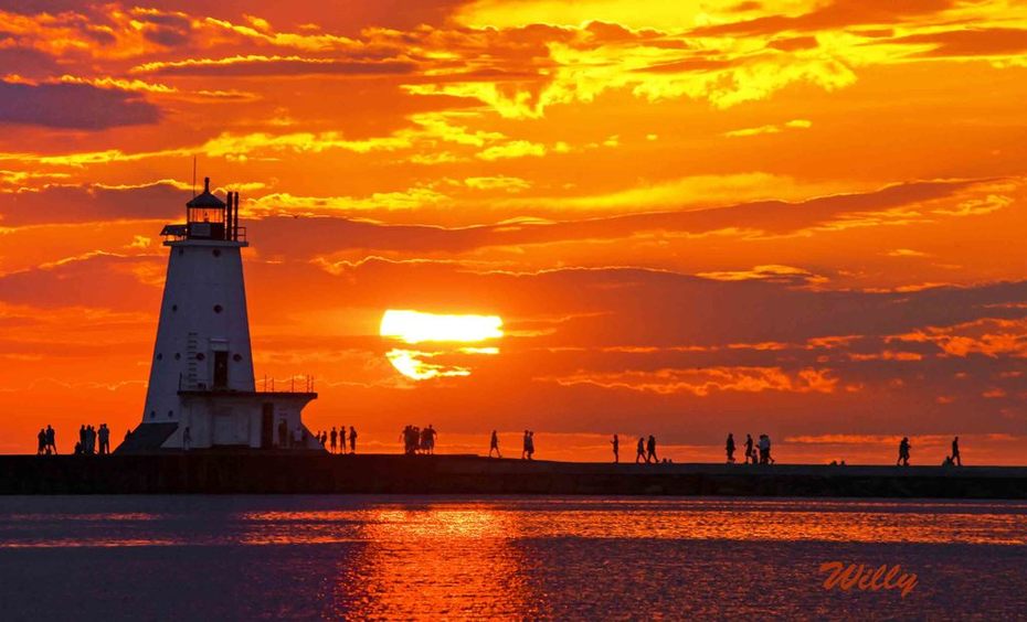 Michigan's Ludington lighthouse and sunset