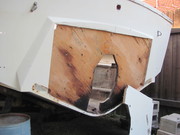 Another view of exposed transom plywood.
